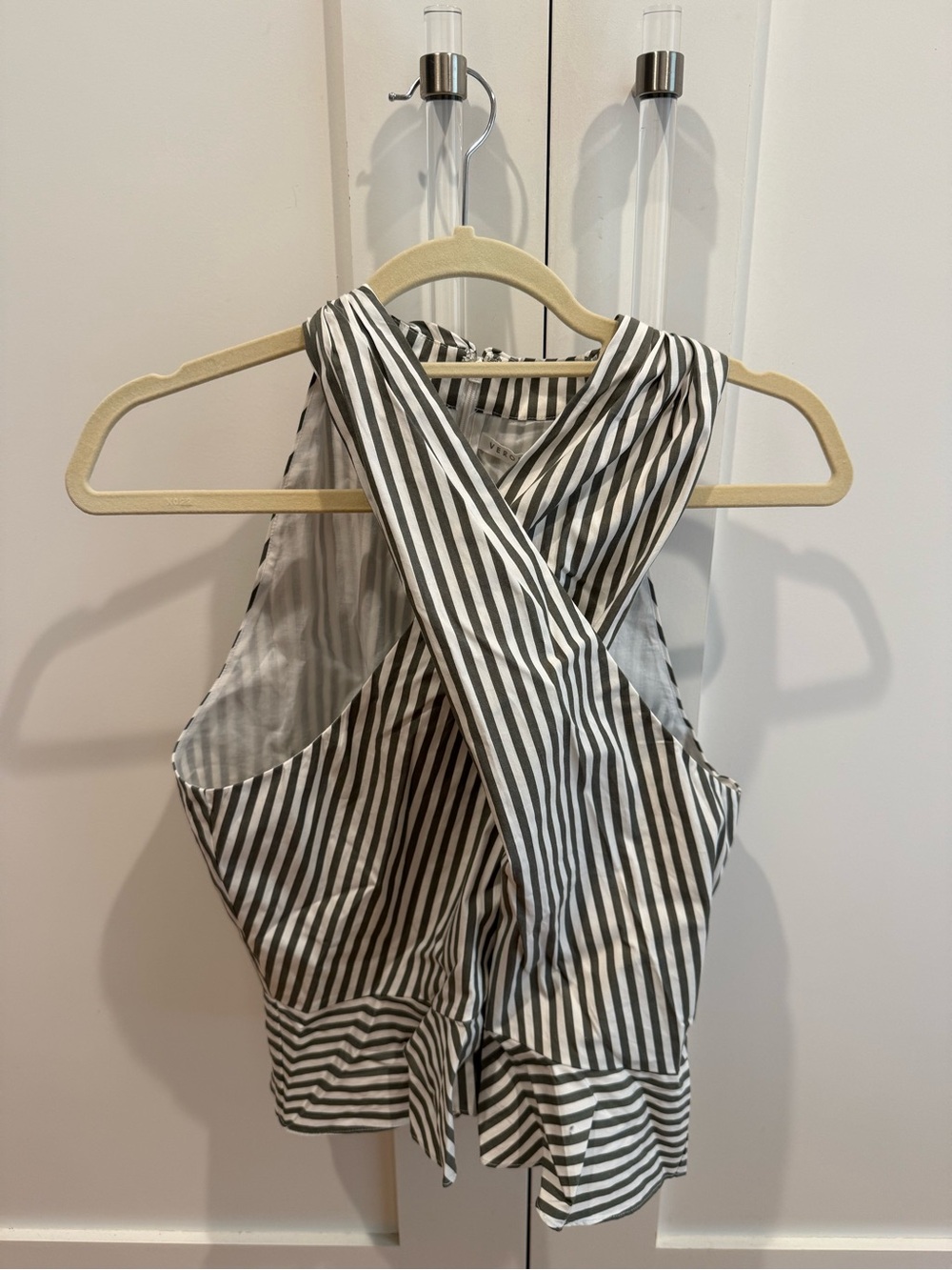 Veronica Beard Olive Green & White Striped Cross-Front Camisole
